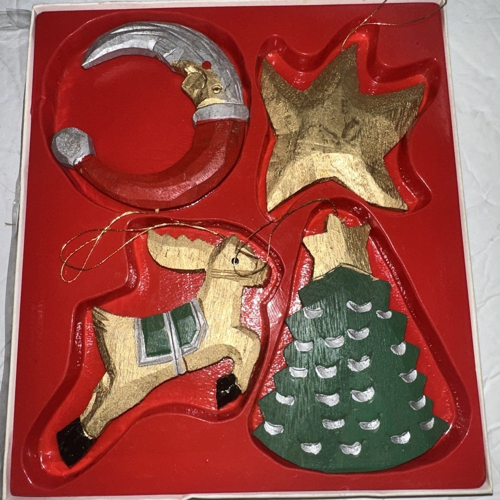 Retro Sears Christmas Tree Ornaments The Merry Side Hand Painted Wood Decoration